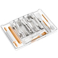 Large Clear Expandable Silverware Drawer Organizer,BPA FREE Adjustable Utensil Drawer Organizer and Silverware
