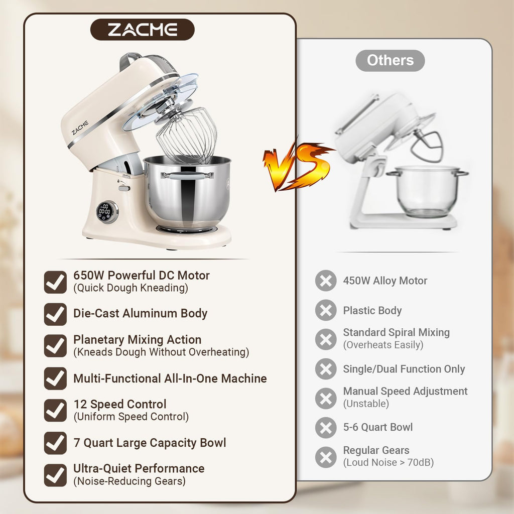 7 Quart Stand Mixer Aluminum Die Casting, 650W 12 Speed Tilt-Head Kitchen Electric Stand Mixer, Household Food Mixer
