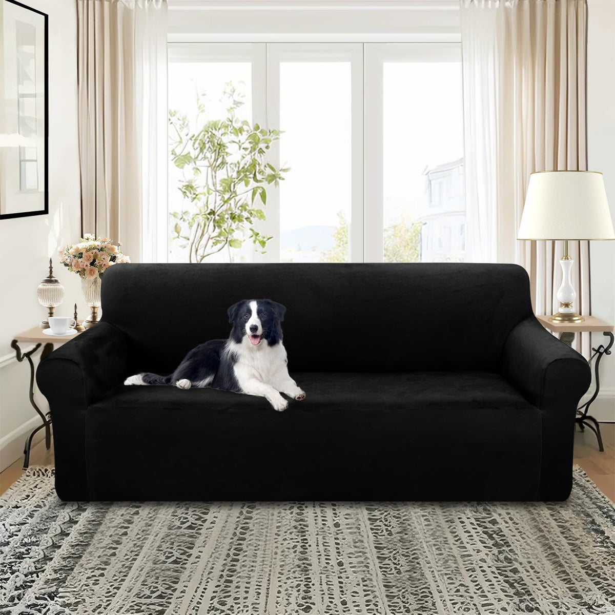 Velvet Sofa Covers Stretch Couch Covers Large, Black