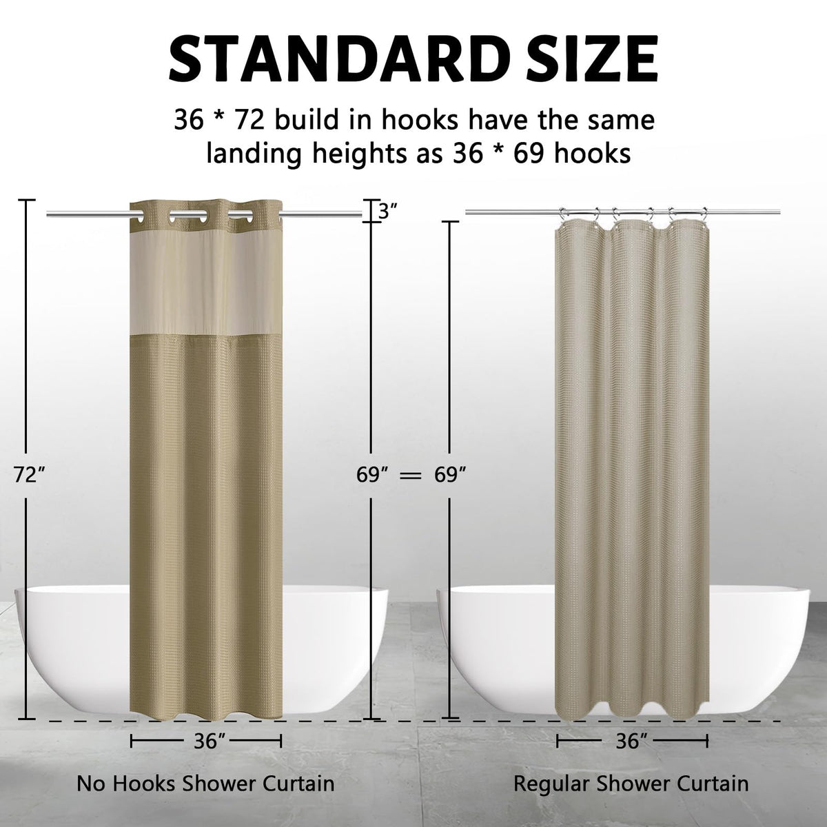 Narrow Boho No Hook Shower Curtain with Snap in Liner Beige 36x72