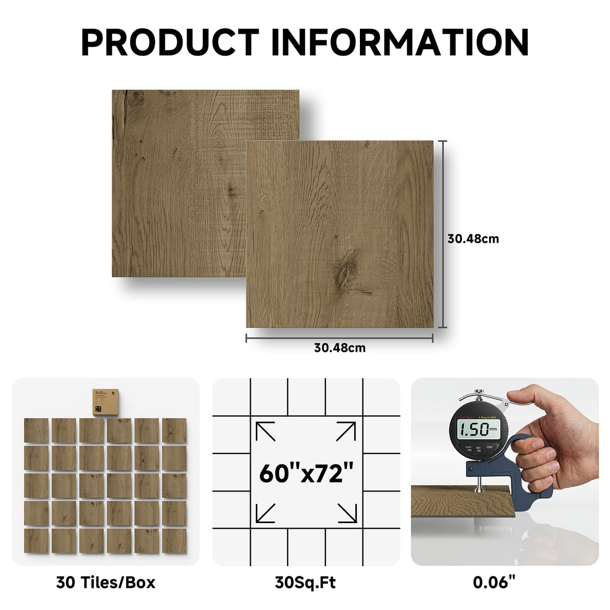Peel and Stick Floor Tile, 30 Sq.Ft, Strong Adhesion