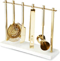 Bar Tool Set Includes Hawthorne Strainer, Citrus Knife, Ice Tongs, Double Jigger with Marble Display Stand - Set of 4