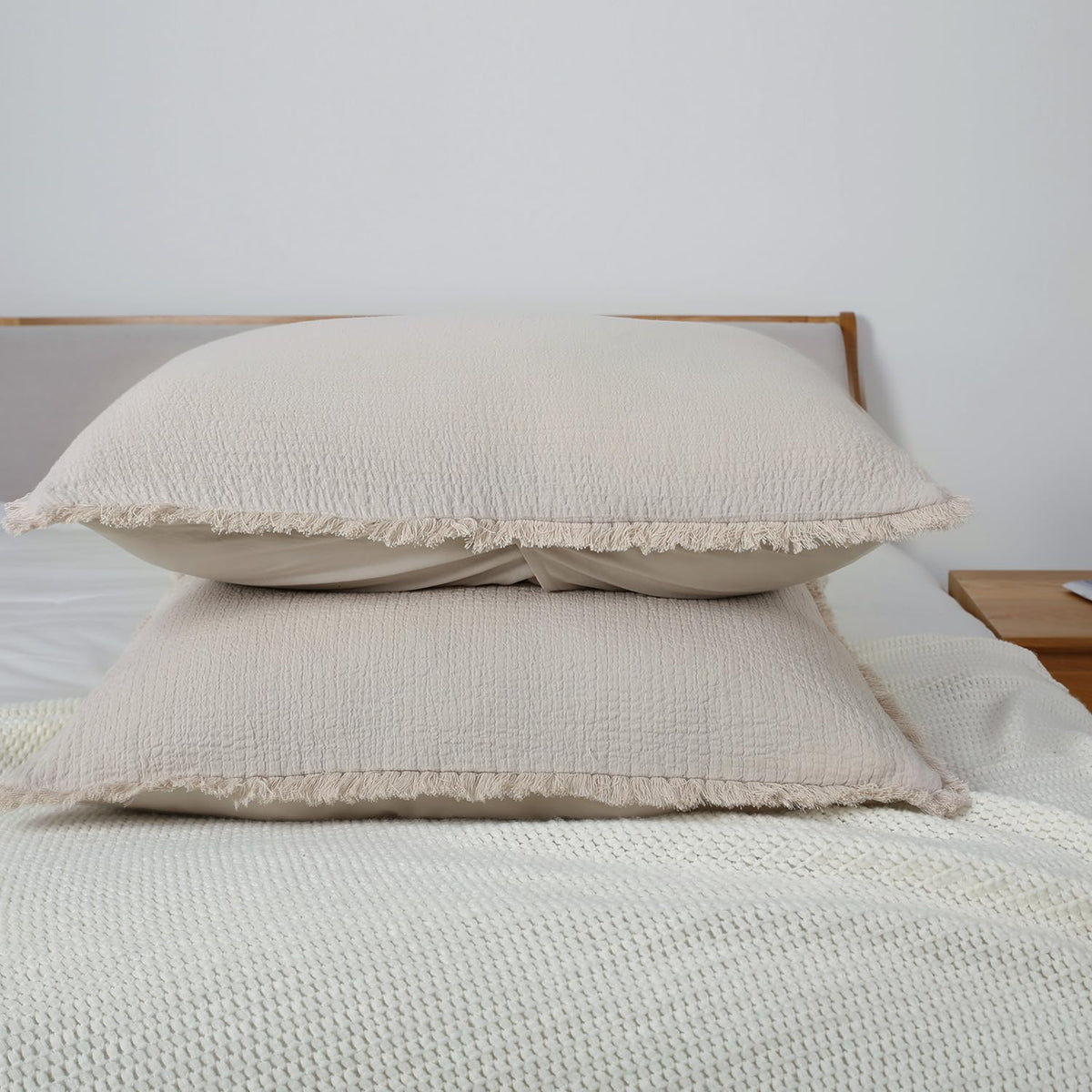 Quilted Pillow Shams Linen Standard Set of 2 Muslin Cotton Matelasse Boho