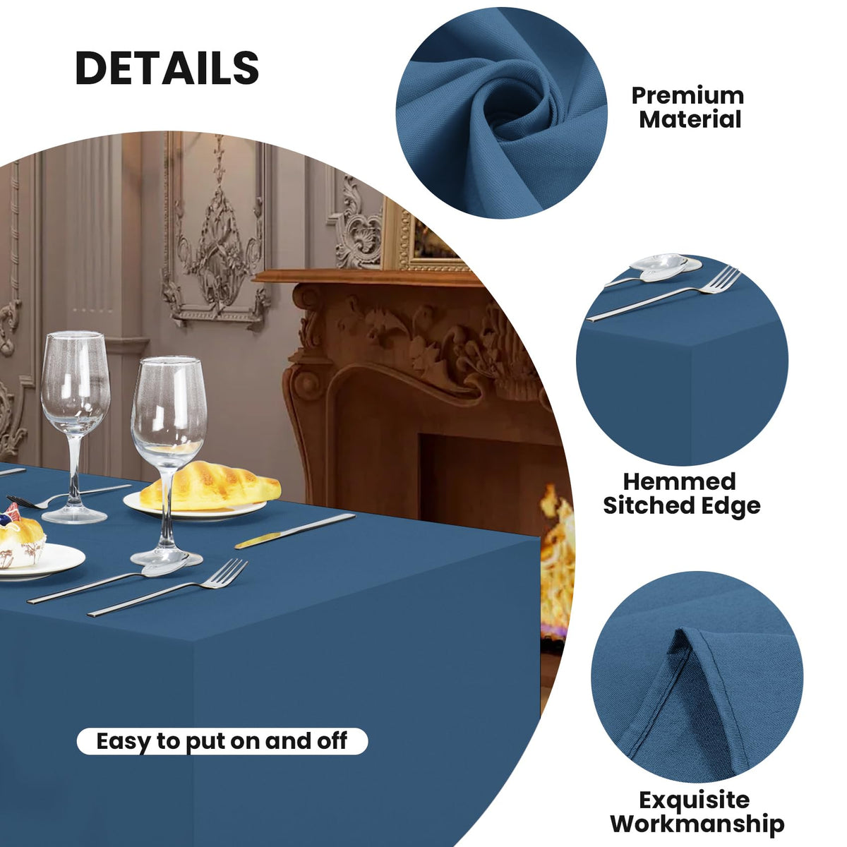 2 Pack Fitted Tablecloth for 4 Foot Rectangle 48 x 24 Inch Mediterranean Blue Table Covers Water Resistant Polyester