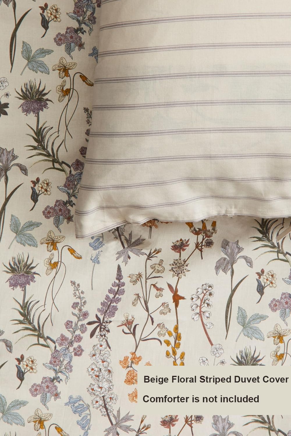 Floral Duvet Cover 3 Pieces Aesthetic Reversible Striped Bedding Set Farmhouse Botanical Flowers Design Soft