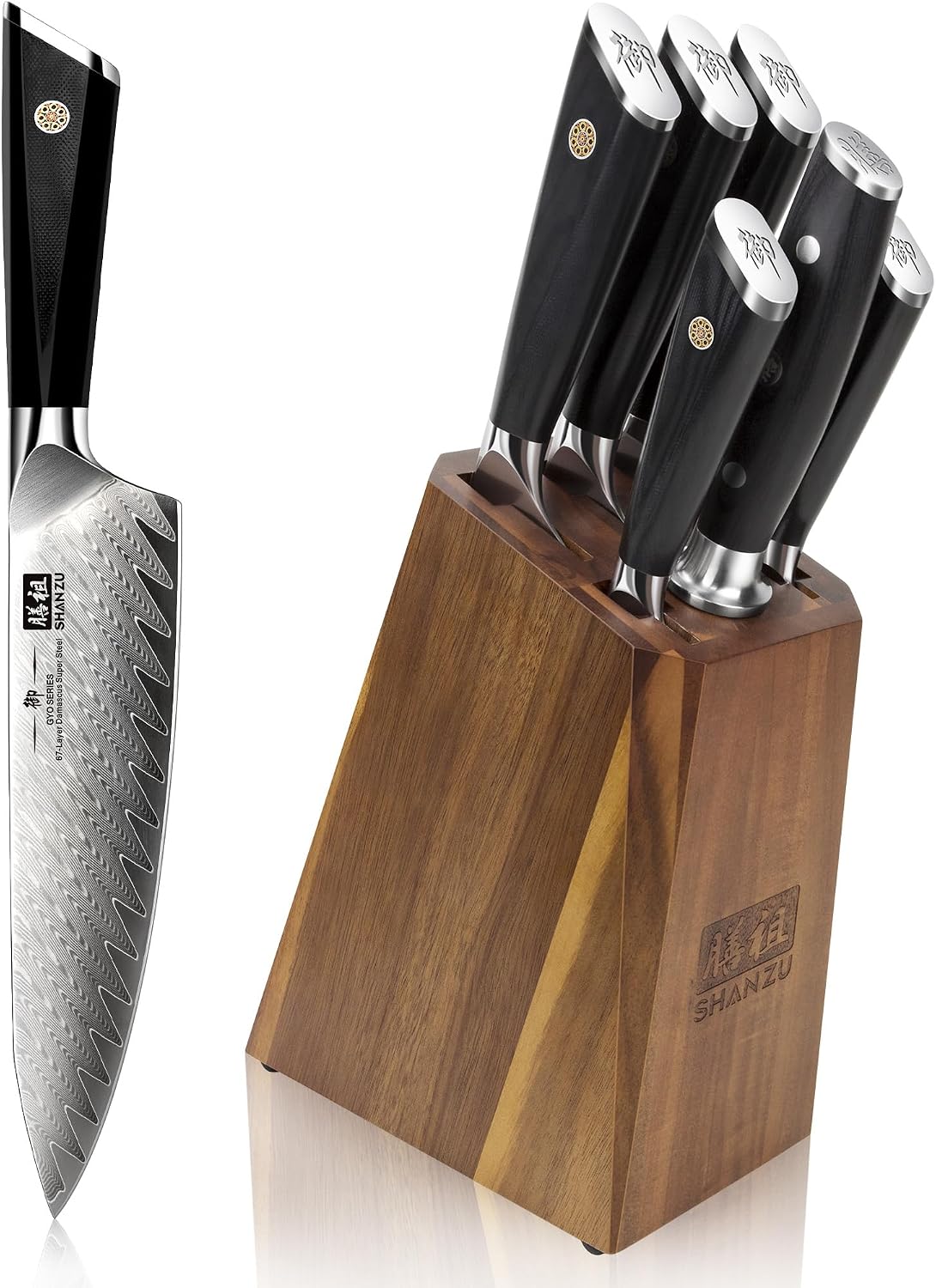 7-Piece Damascus Knife Set | Professional Kitchen Knife Sets for Chefs, Japanese 10Cr15MoV Super Steel Knife Block
