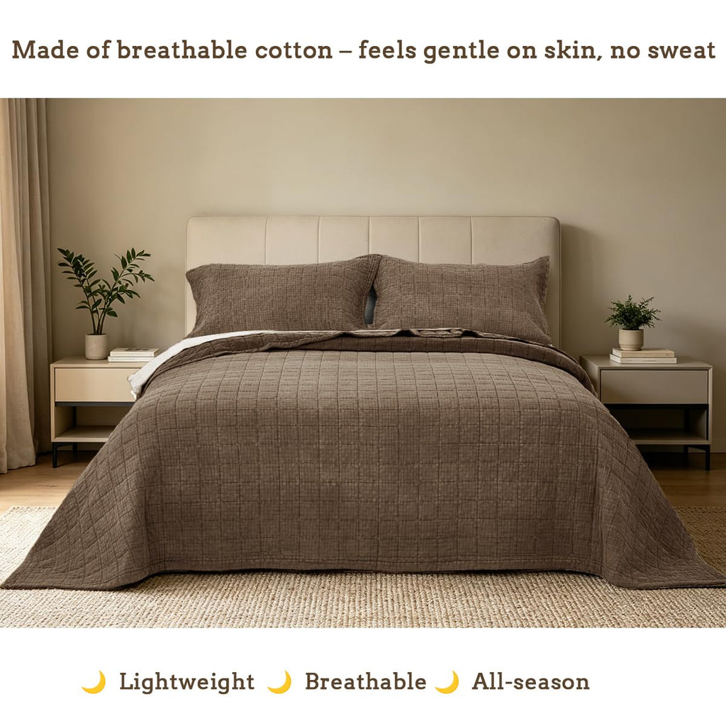 Pre-Washed Cotton Quilt Set 98x106 Waffle Textured