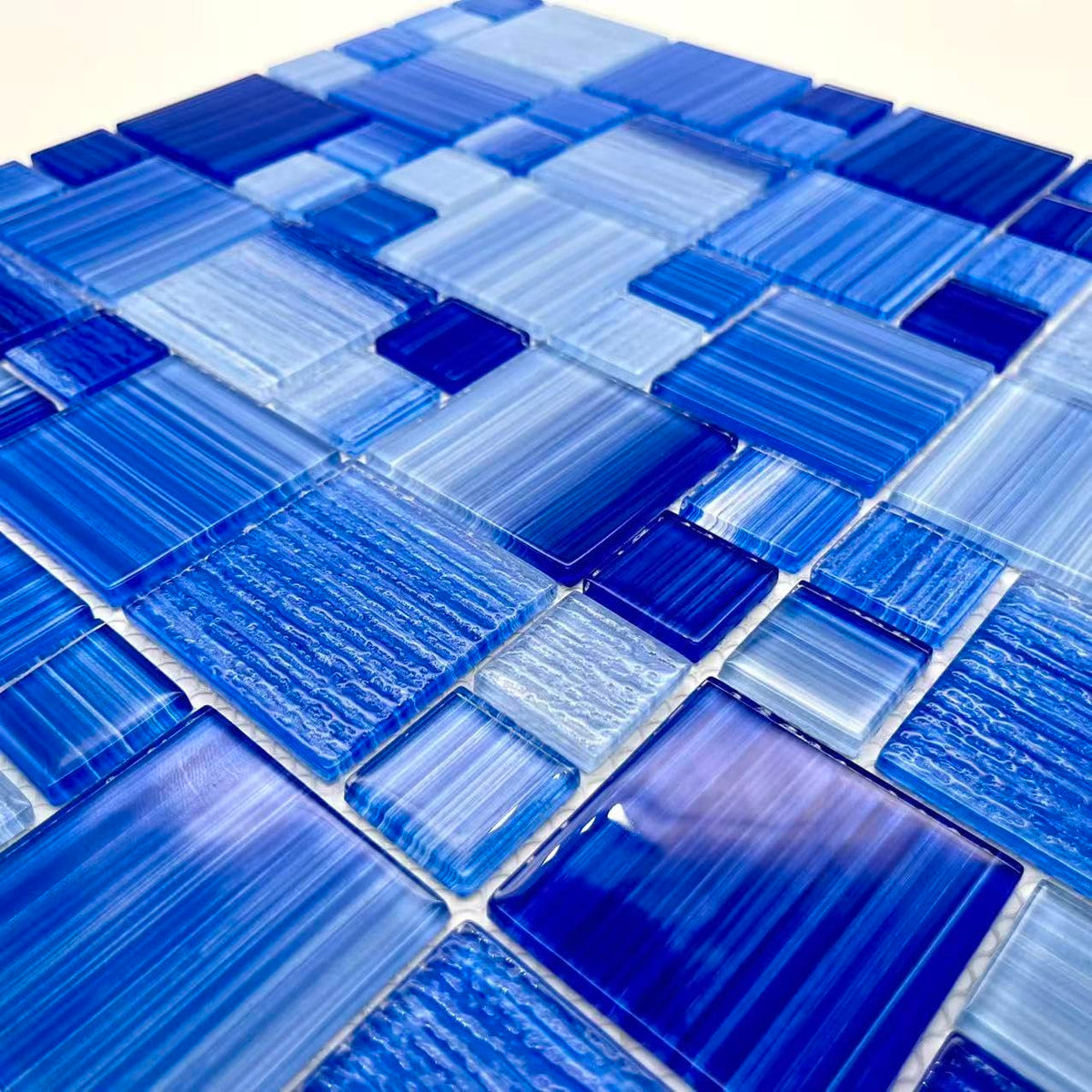 Cobalt Blue Glass Mosaic Tile,12X12 inches Glossy & Lines, Pool Tiles,Kitchen Backsplash Tiles,Bathroom Border