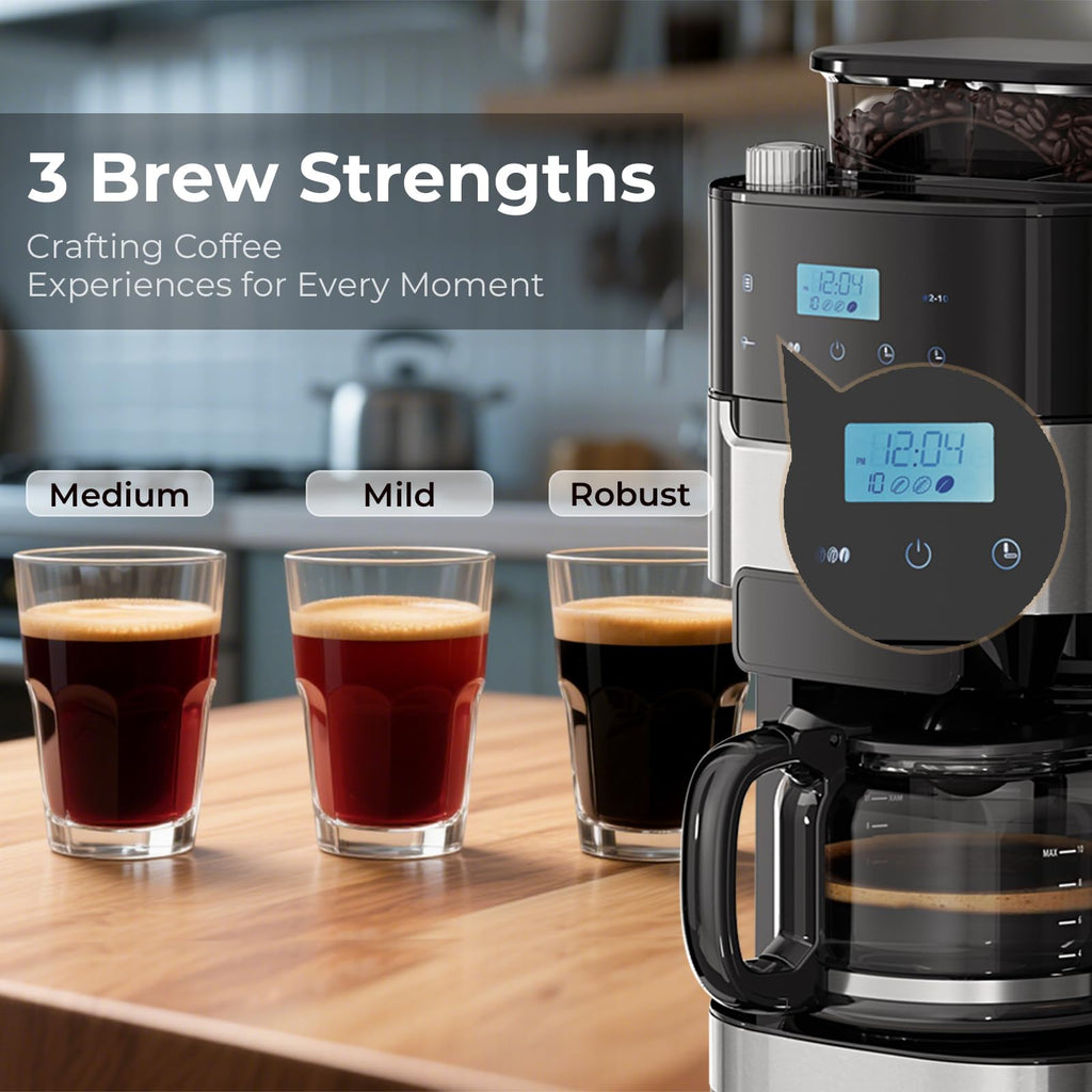 Drip Coffee Maker with Built In Grinder, 10-Cup Grind and Brew Coffee Machine Fully Automatic, Programmable with Brew