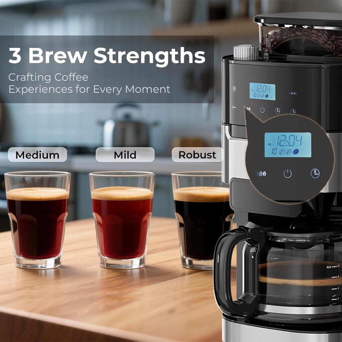 Drip Coffee Maker with Built In Grinder, 10-Cup Grind and Brew Coffee Machine Fully Automatic, Programmable with Brew
