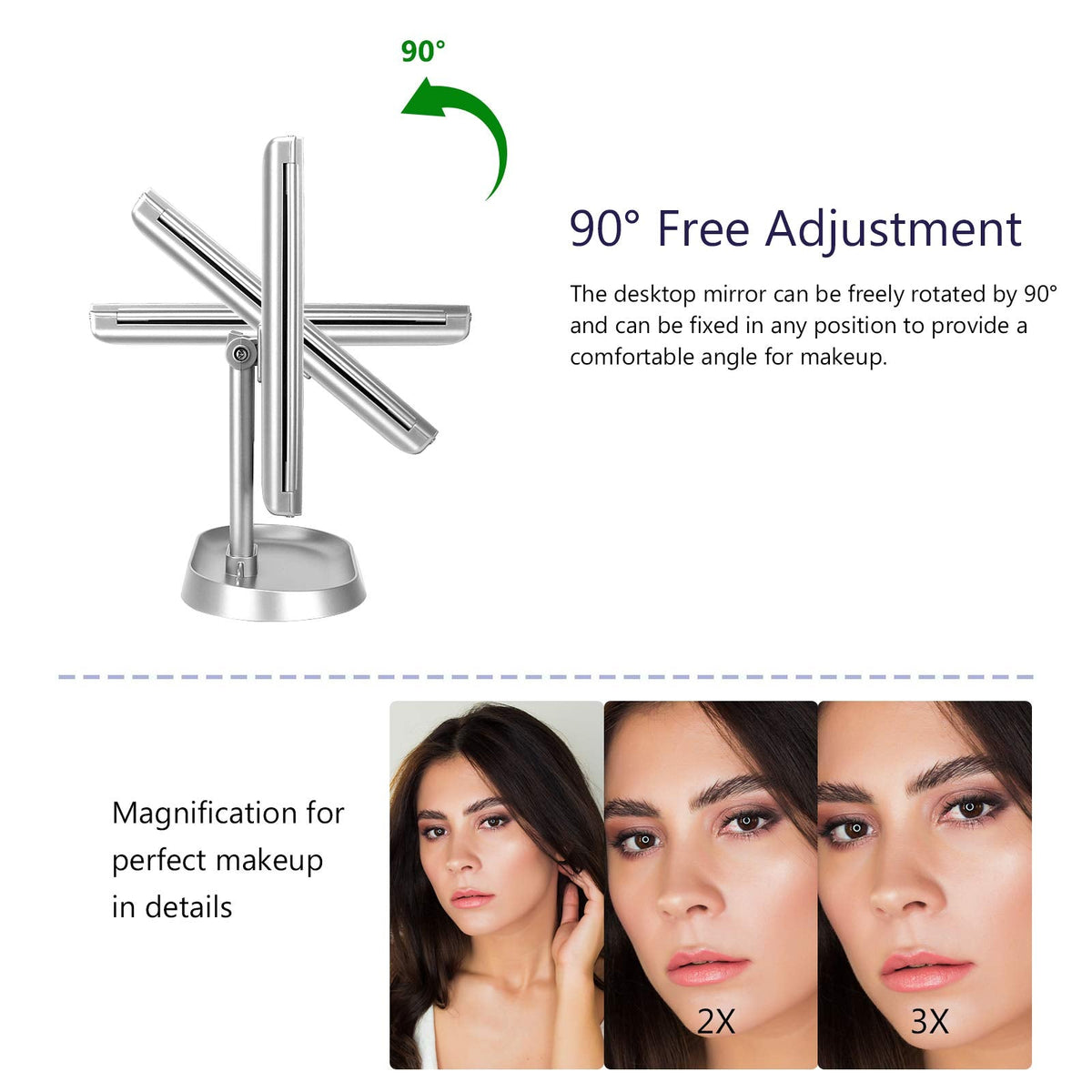 Trifold Lighted Vanity Makeup Mirror with 21 LED Lights,1/2/3 Magnification and Dimming,Two Power Supplies Makeup