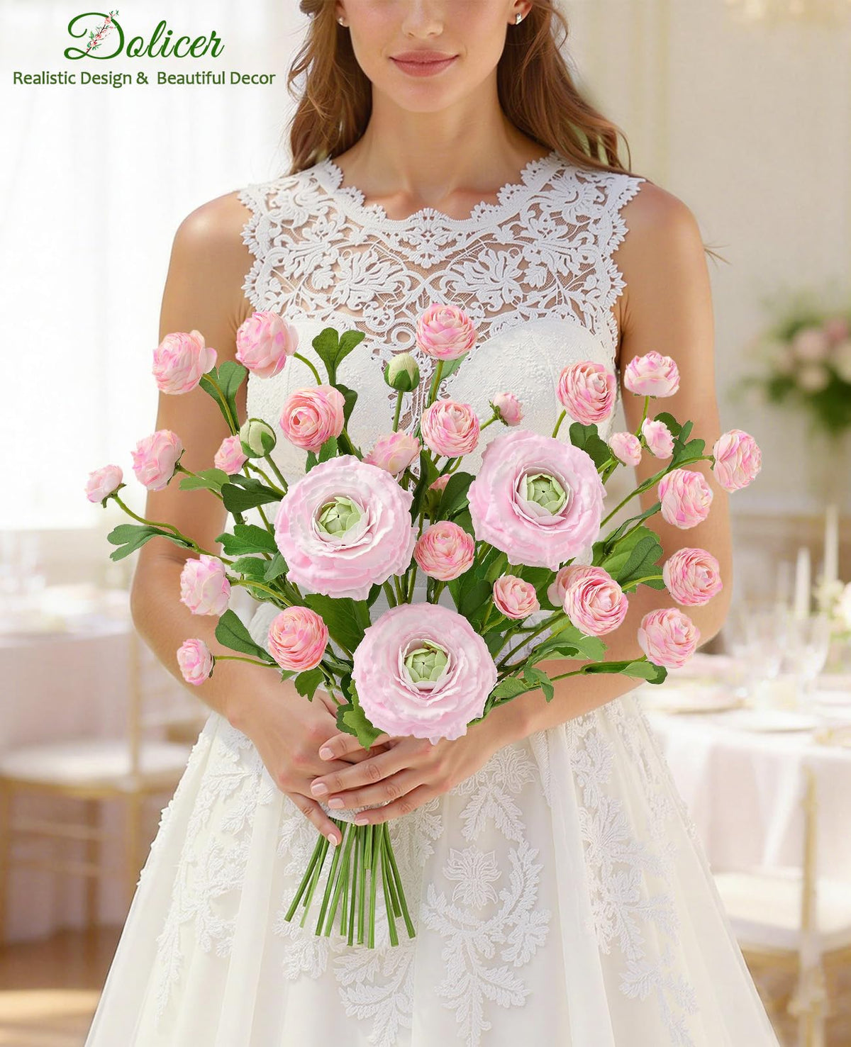 Real Touch Ranunculus Artificial Flowers, 18 Inch Fake Peonies Artificial Flowers, Pink Faux Flower for Vase Faux