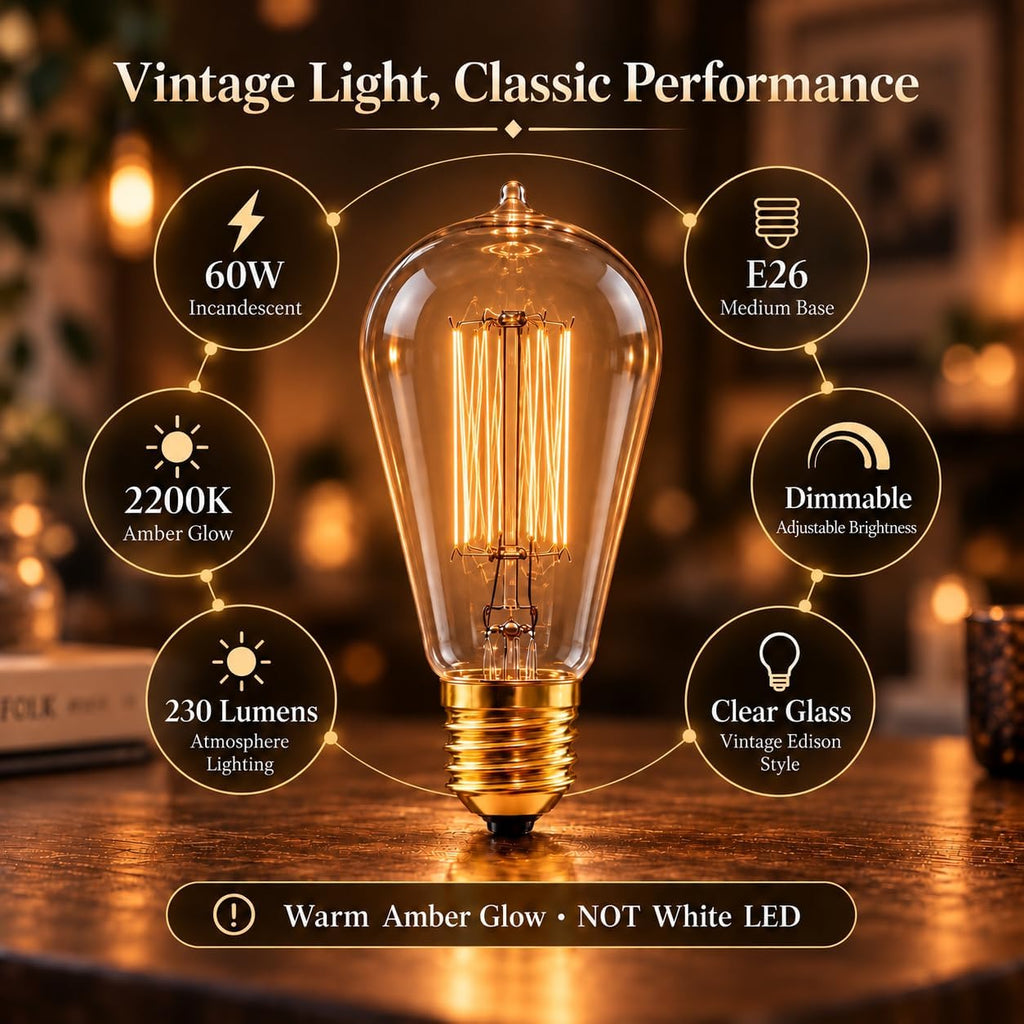 Edison Light Bulb 60 Watt Dimmable ST58 Vintage Warm Bulb