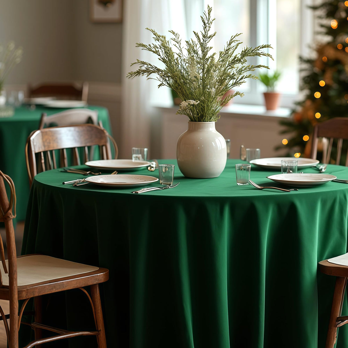 Round Tablecloth 120 Inch Fit 48-96 Inch Tables, 8 Pack Hunter Green