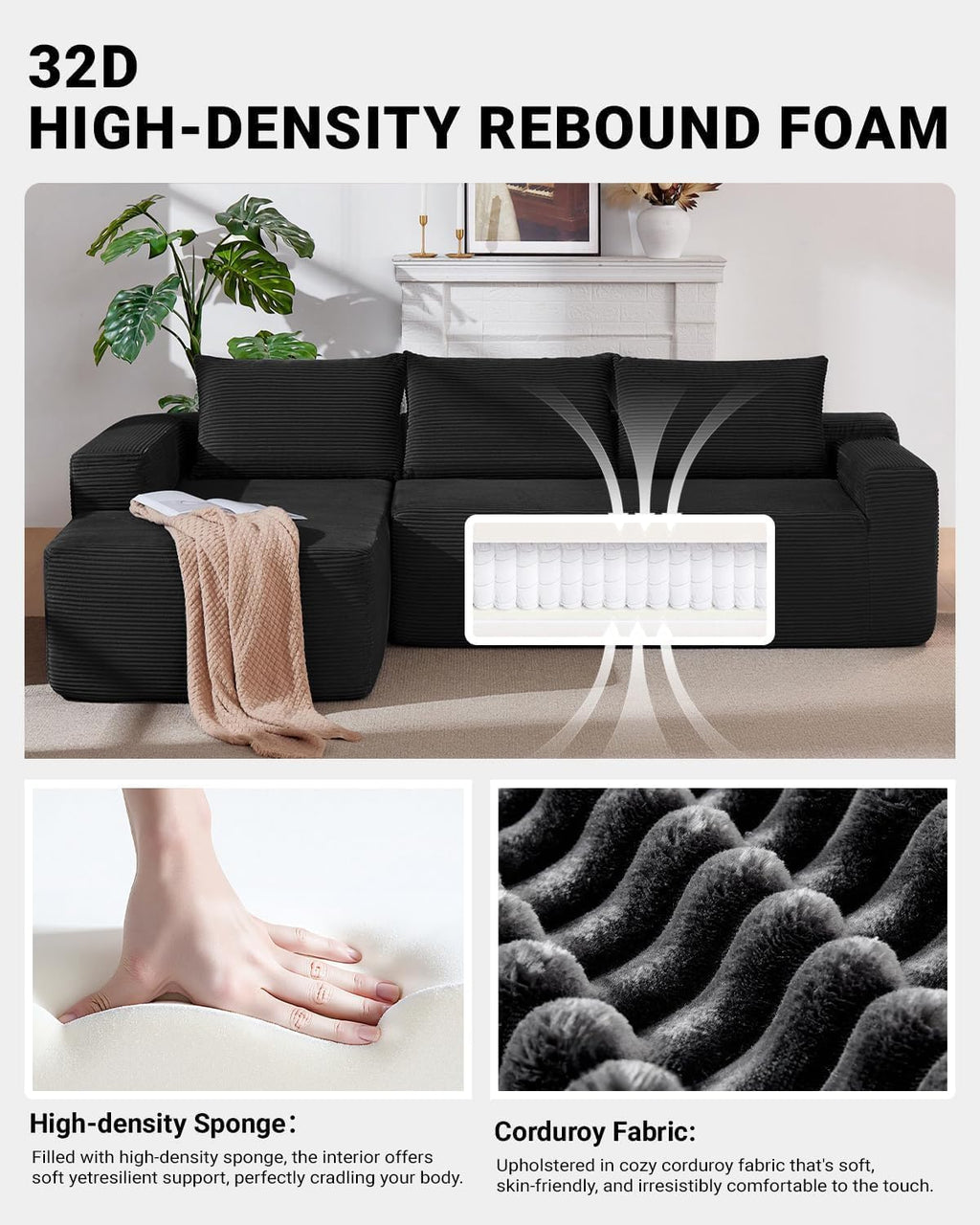 Cloud Couch Sectional, Modular L Shaped Boneless Sofa
