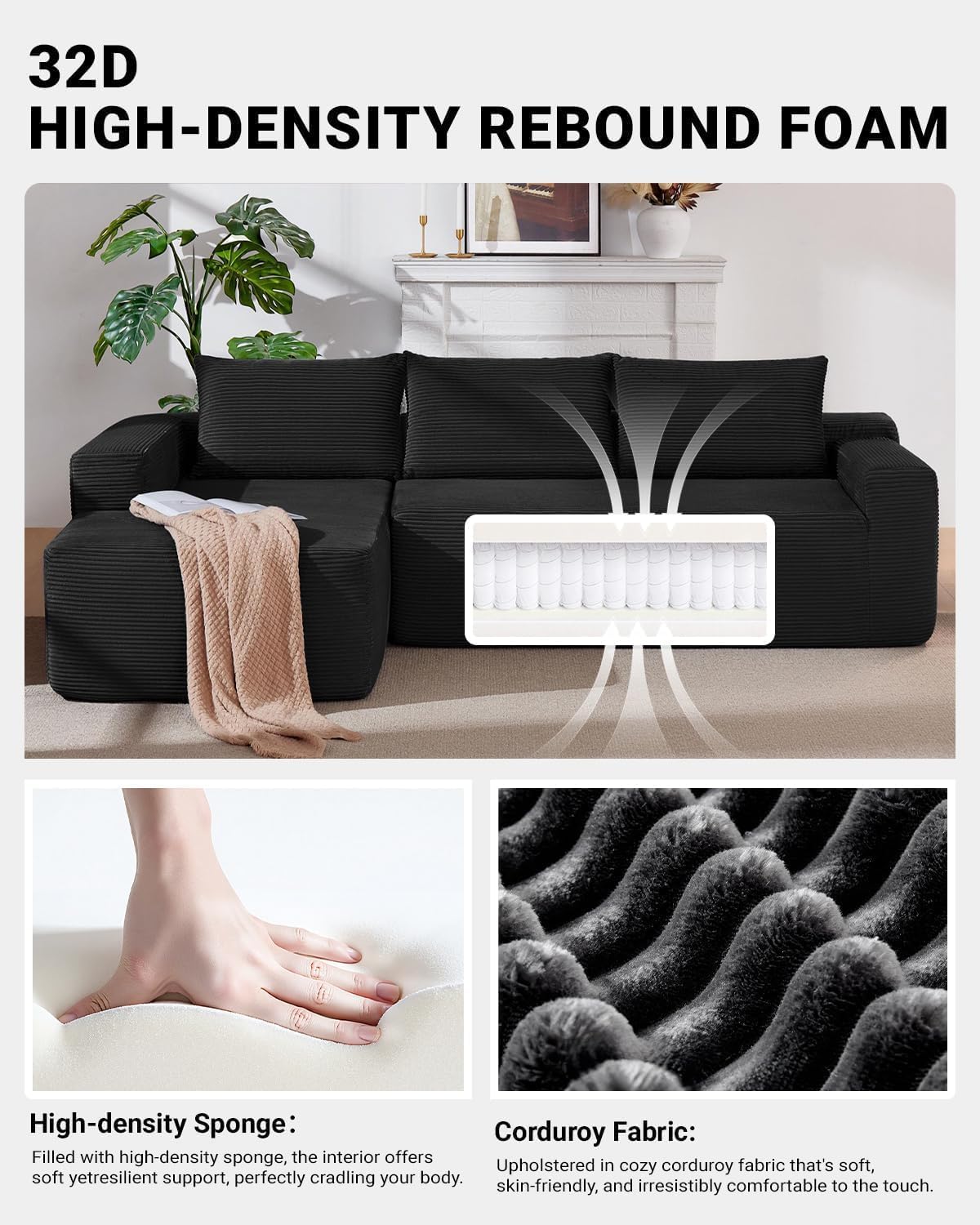 Cloud Couch Sectional, Modular L Shaped Boneless Sofa