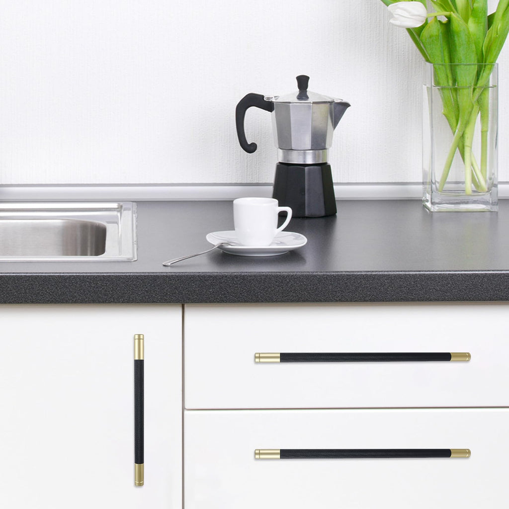 6 Pack 10 Inch(254mm) Mattle Black and Brushed Gold Kitchen Cabinet Handles Knurled Cabinet Pulls Gold Drawer Pulls