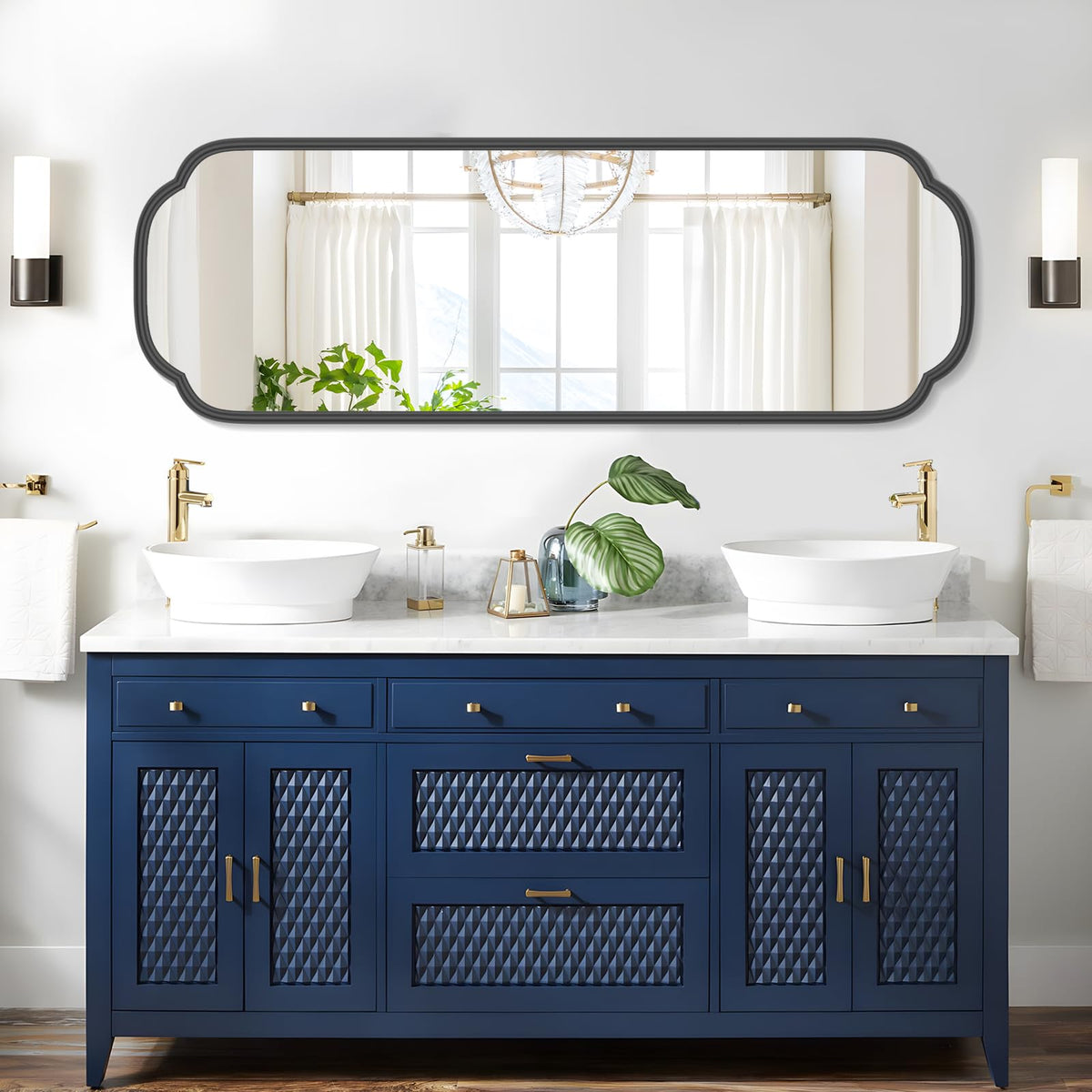 48"x16" Black Door Mirror Full Length Over The Door with Non-Rusting Metal Frame, Modern Full Body Mirror Bedroom