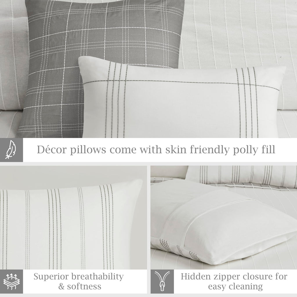 Comforter Set, Stripes Clipped Jacquard, Soft Cotton Oversized Comforter for a -Size Bed, Farmhouse Bedding