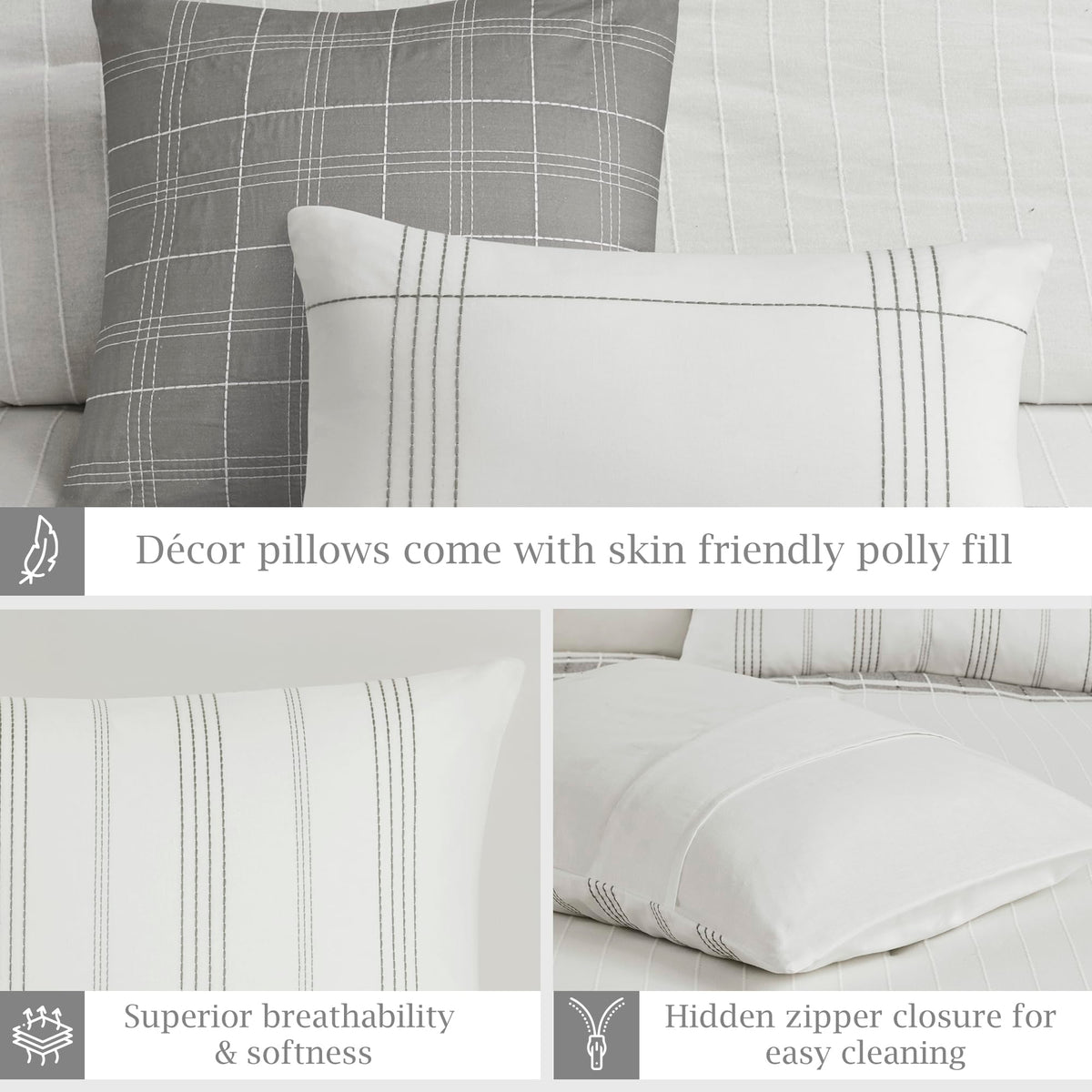 Comforter Set, Stripes Clipped Jacquard, Soft Cotton Oversized Comforter for a -Size Bed, Farmhouse Bedding