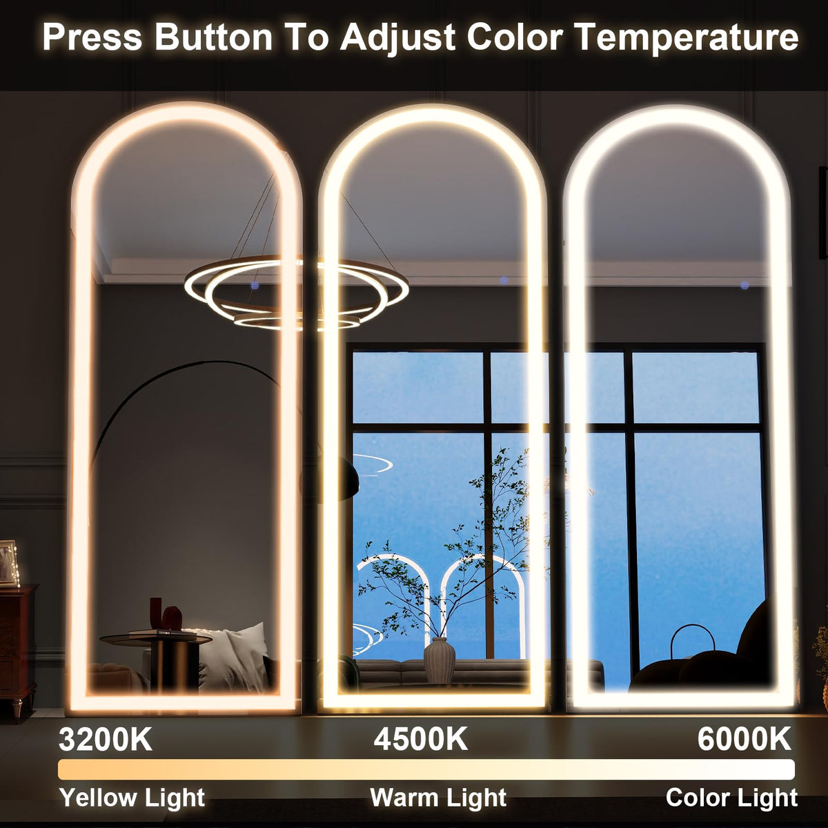 Arched LED Mirror Full Length Standing, 64"x21" Full Body Mirror