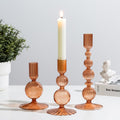 Glass Candlestick Holders, 3 Pcs Amber Unique Taper for Fall Decor