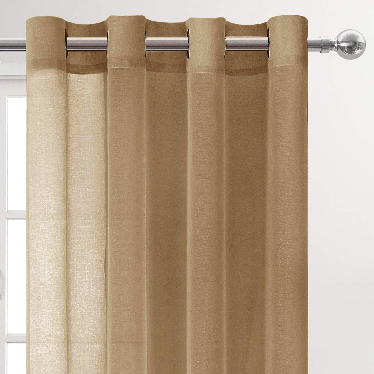 Short Sheer Curtains, Faux Linen Voile Semi Sheer 45 Inches Long Grommet Top Window Curtains Drapes Treatment Bedroom
