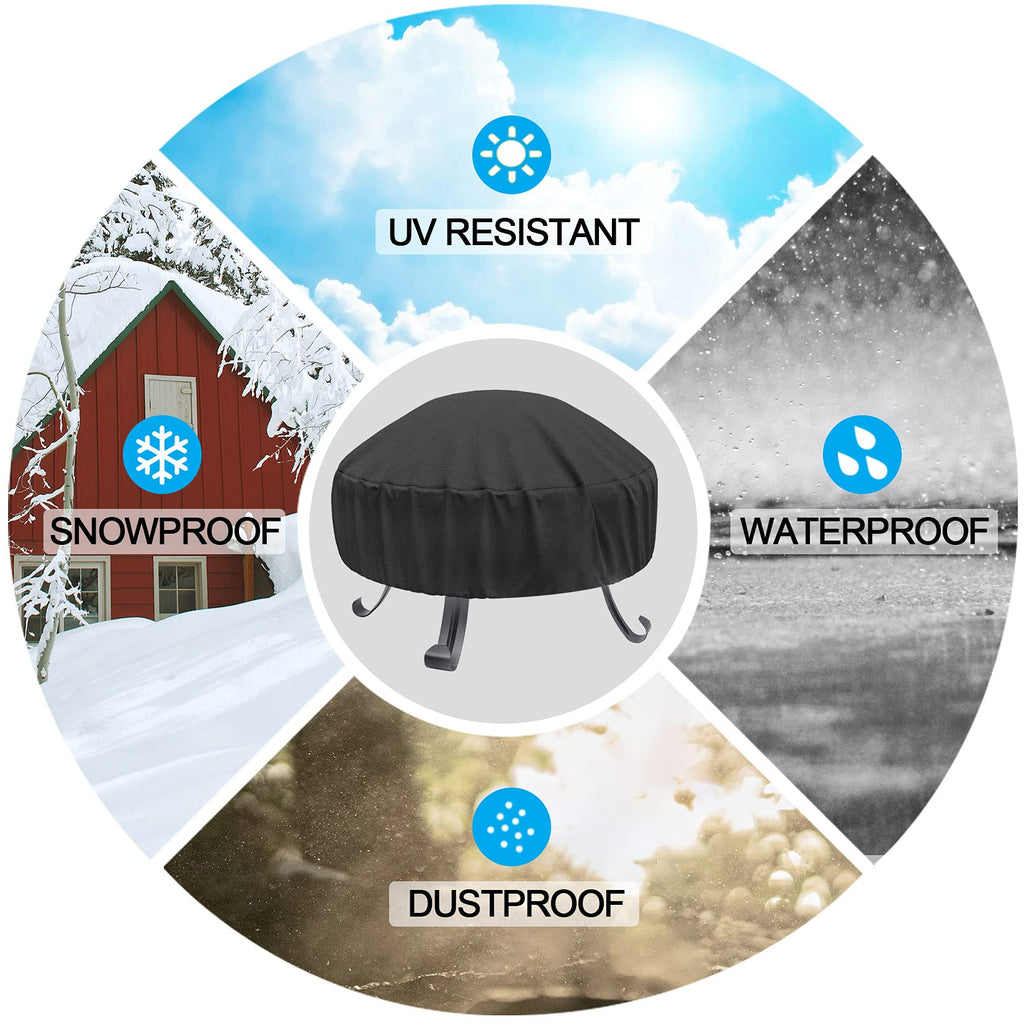 Round Fire Pit Cover 40-44 Inch 600D Heavy Duty Gas Firepit Cover with Drawstring and Handles, PVC Coating Waterproof