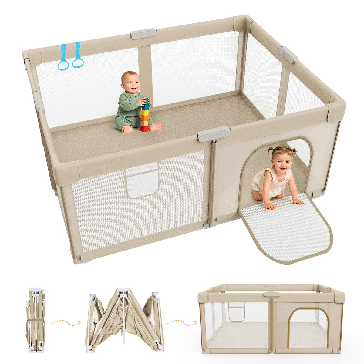 Foldable Baby Playpen 65"x50", Portable Playpen for Babies and Toddlers