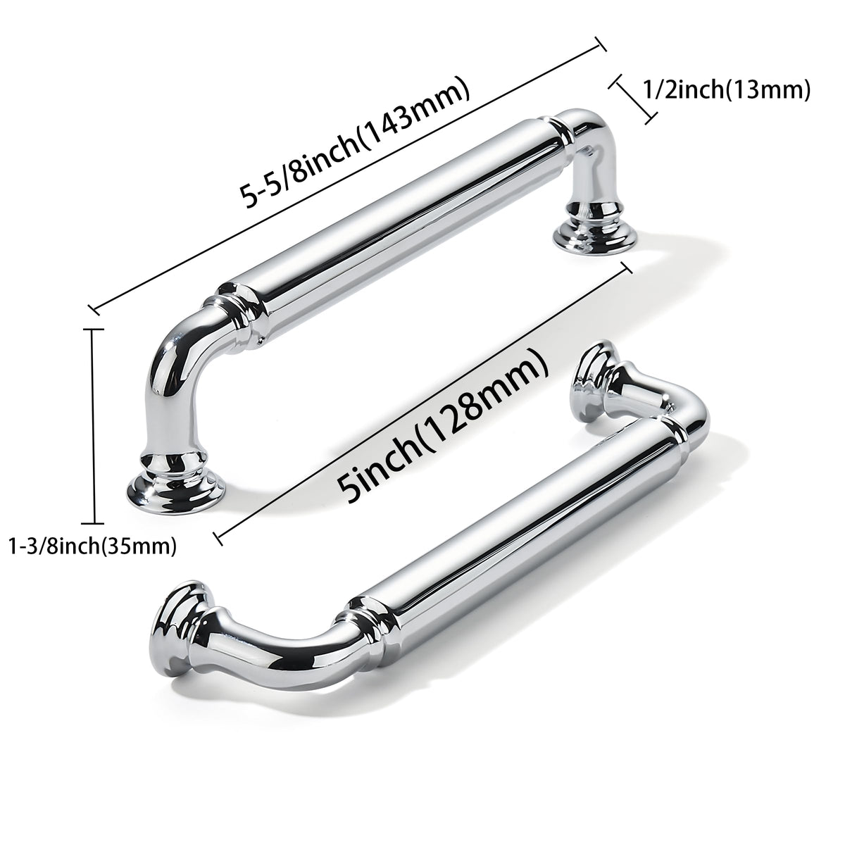 10-Pack Polished Chrome Heavy-Duty Solid Cabinet Pulls, 5 Inch (128mm) Hole Center, Drawer Pulls, Cabinet Hardware