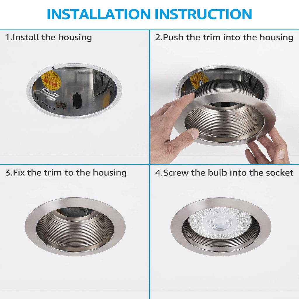 6 Inch Integrated Can Light Trim, Satin Nickel
