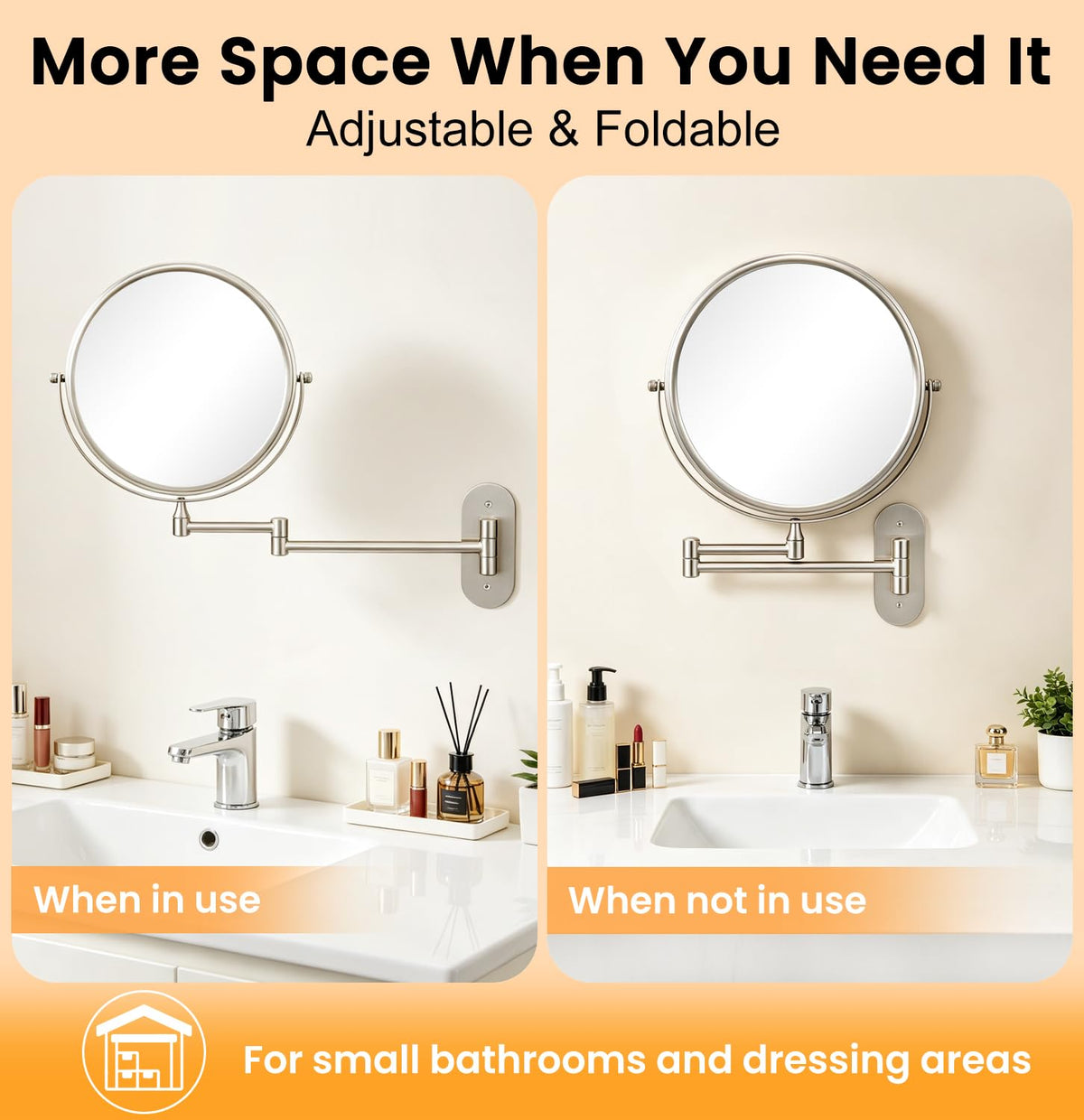 Wall Mounted Makeup Mirror, 8 Inch Double-Sided Magnifying Mirror