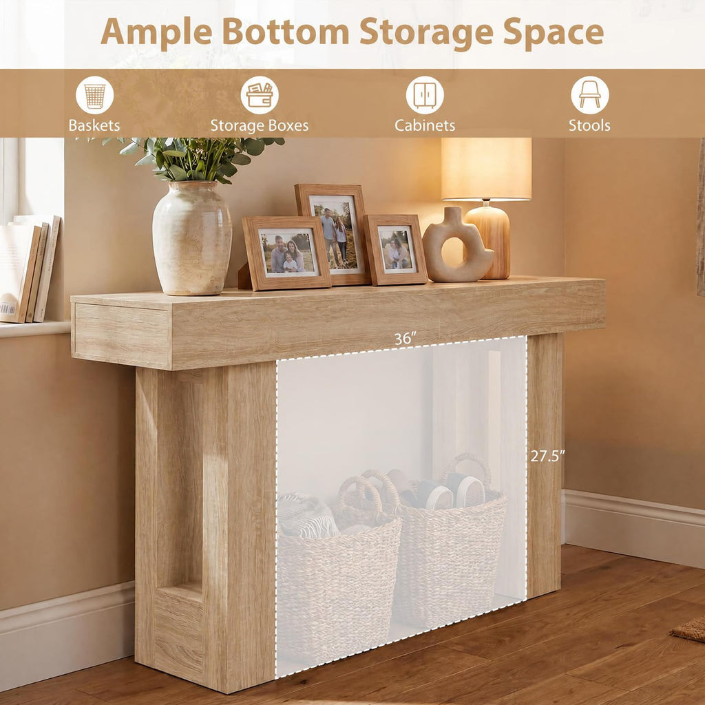 63" Long Console Table, Farmhouse Wooden Rectangular Sofa Table