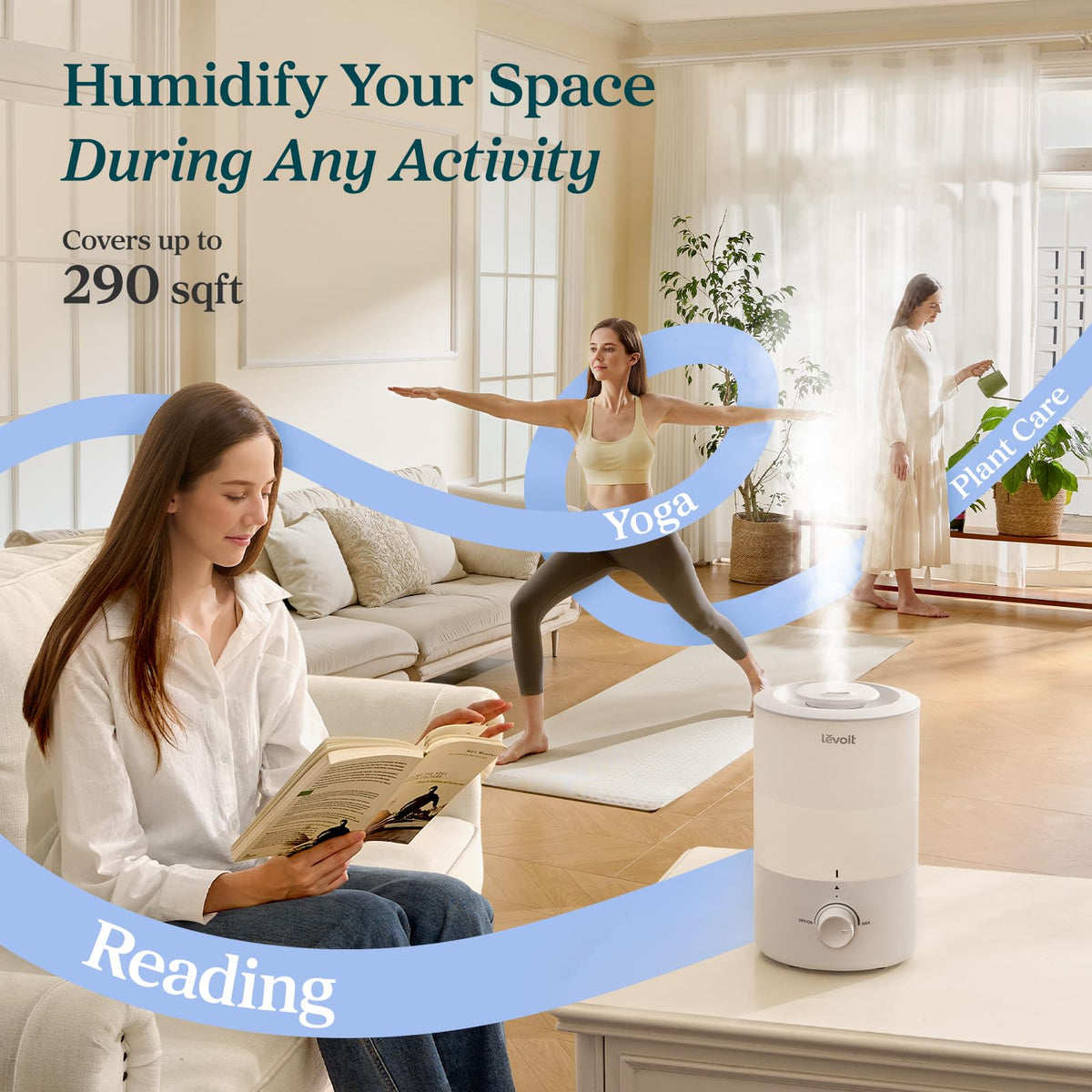 Humidifiers, Quiet, 3L Cool Mist, Essential Oil Diffuser