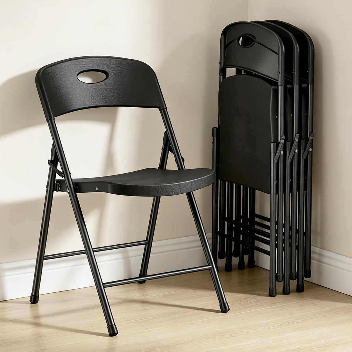 Folding Chairs 4 Pack, 350 lbs Heavy Duty Metal Frame Plastic Foldable Chair, Ergonomic Portable Folding Chair with