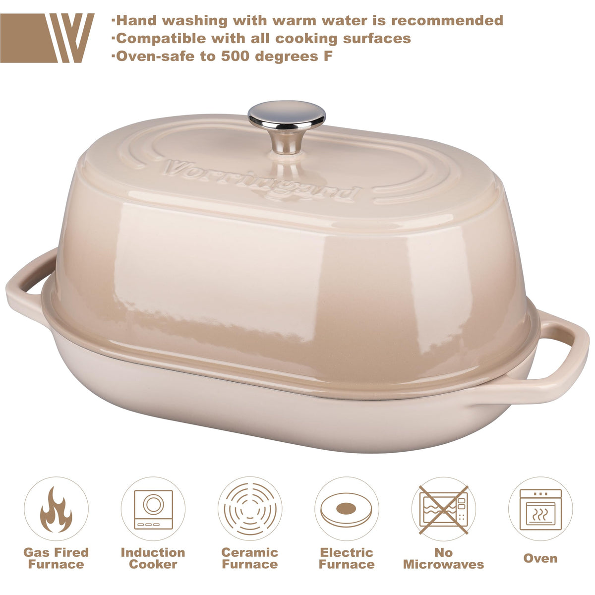 Enameled Cast Iron Dutch Oven Pot with Dome Lid, Oval Bread Oven made Sourdough Bread Baking, Oven Safe up to 500°F