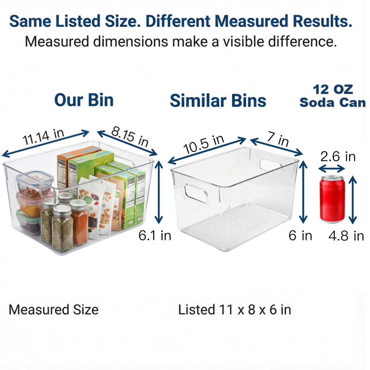 4 Pack Clear Plastic Storage Bins 11x8x6in Storage Containers