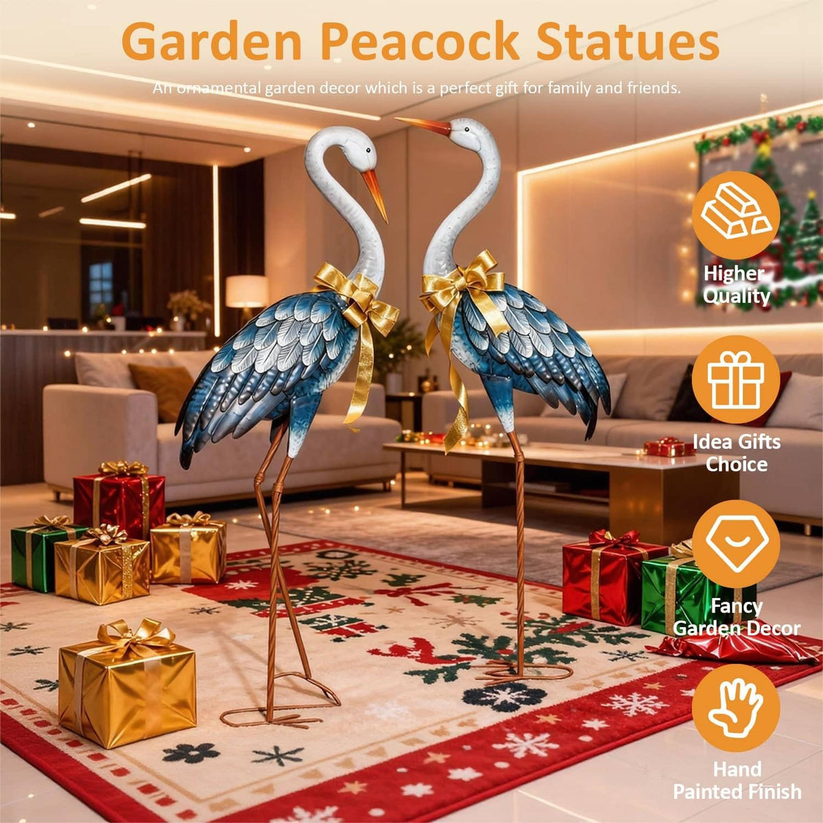 Blue Metal Heron Statues,Outdoor Garden Crane Sculptures 47-48 Inch | Waterproof and Rust-proof Bird Yard Art, For