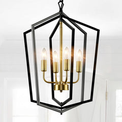 18.1" Black and Gold Chandelier, 4-Light Farmhouse Dining Room Light Fixture, Modern Foyer Lighting Fixtures, Rustic