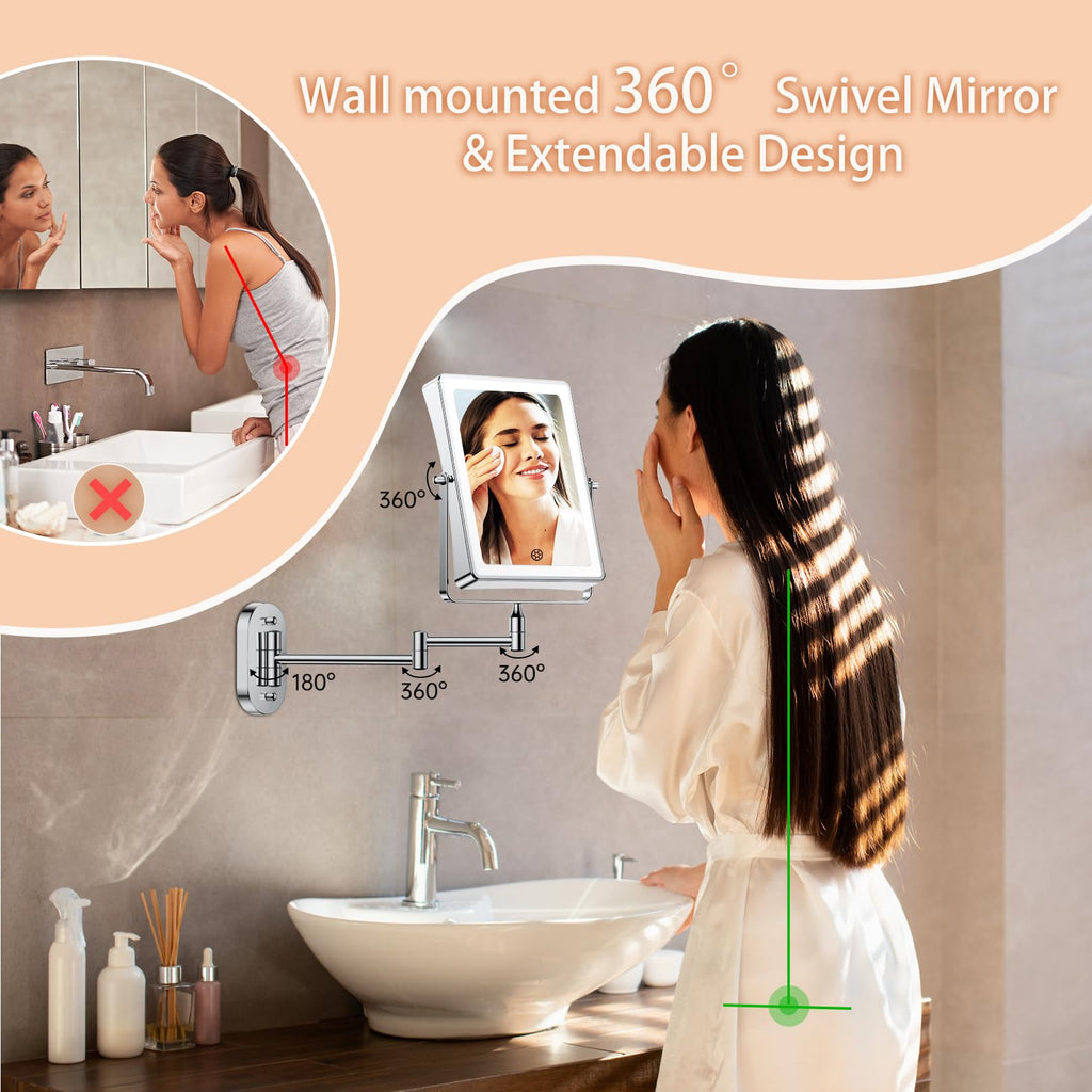 8.7" 5000mAh Rechargeable Wall Mounted Makeup Mirror (Chrome)