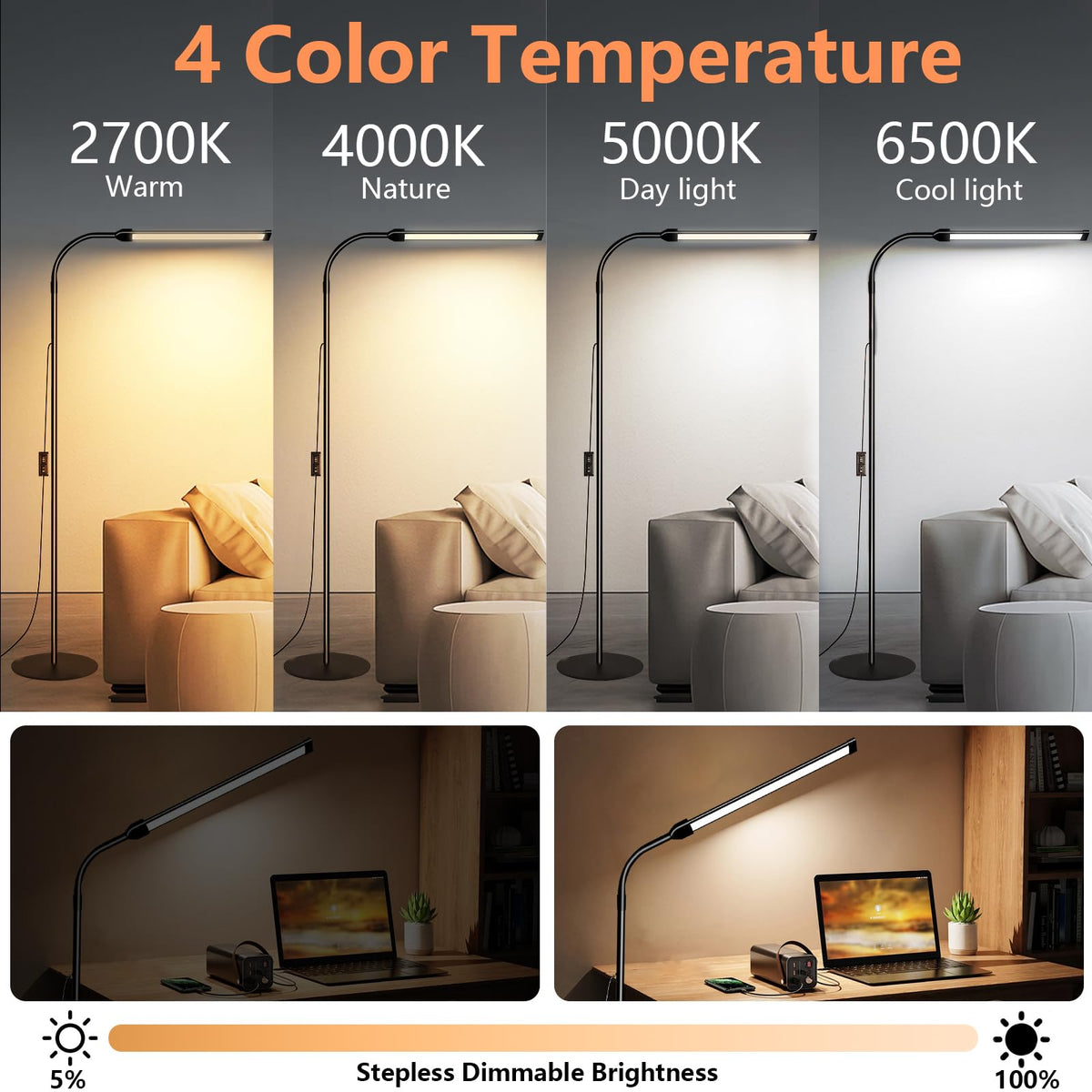 18W Tattoo Lamp 3000K-6000K Colors and Dimmable, Lash Light Makeup Light with USB Port 112 Bulls Led Floor Lamp
