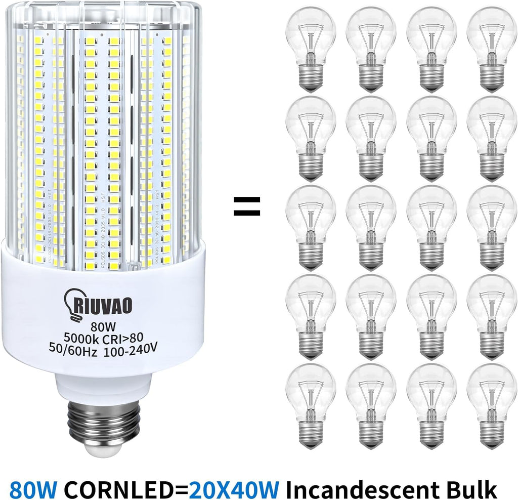 Led Corn Bulb 800W Equivalent 5000K Daylight 12000Lm Super Bright E26/E39 Base 80W Led Bulbs, Replace Metal Halide