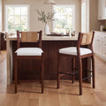 Rattan Counter Height Bar Stools Set of 2, 26" Boho Barstools with Woven Backs, Mid Century Walnut Wood Bar Stool