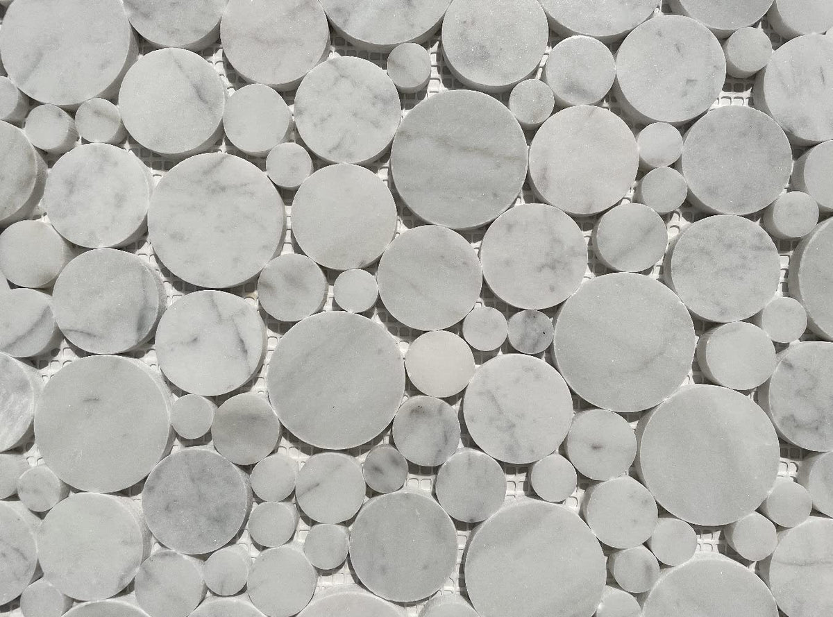 Carrara White Marble Bubble Round Paramount Mosaic Tile Polished Kitchen Bath Wall Floor Backsplash Shower (1 Sheet)