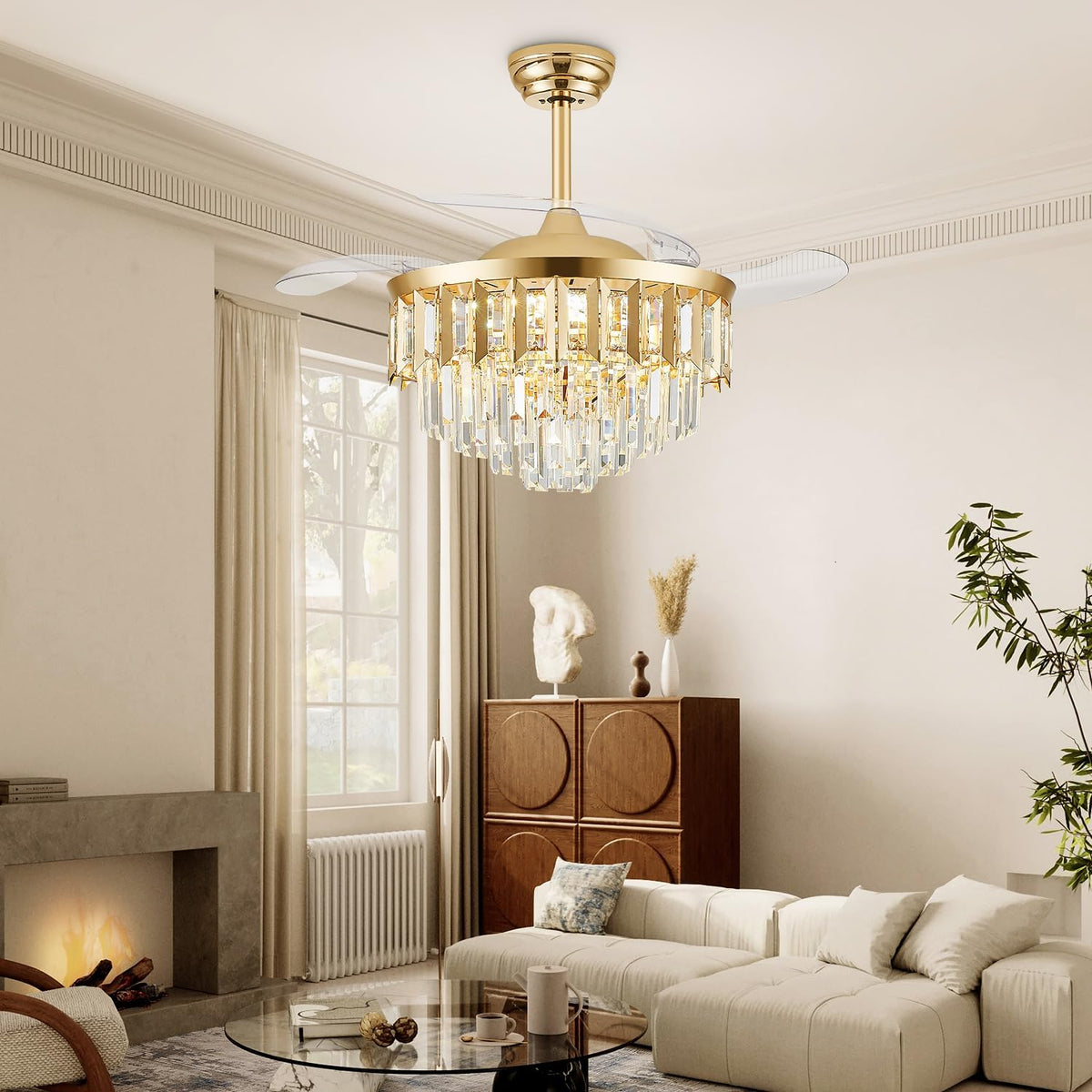 42" Crystal Retractable Ceiling Fan with Light