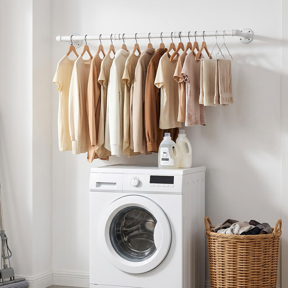 Industrial Iron Pipe Clothes Hanging Bar DIY Wall-Mounted Garment Rack Heavy Duty Clothing Rack , Laundry Room