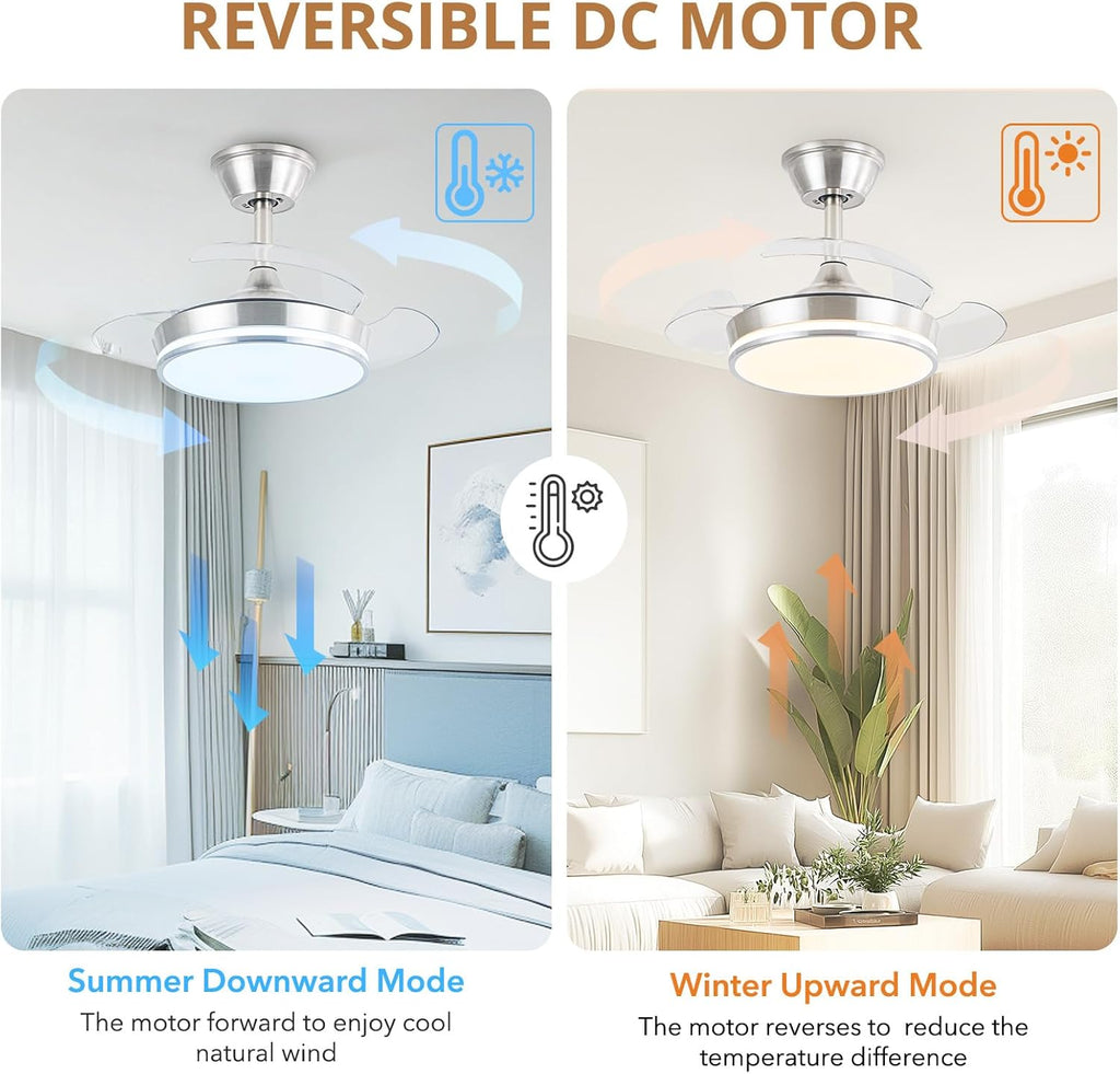 30" Retractable Ceiling Fan with Light & Remote
