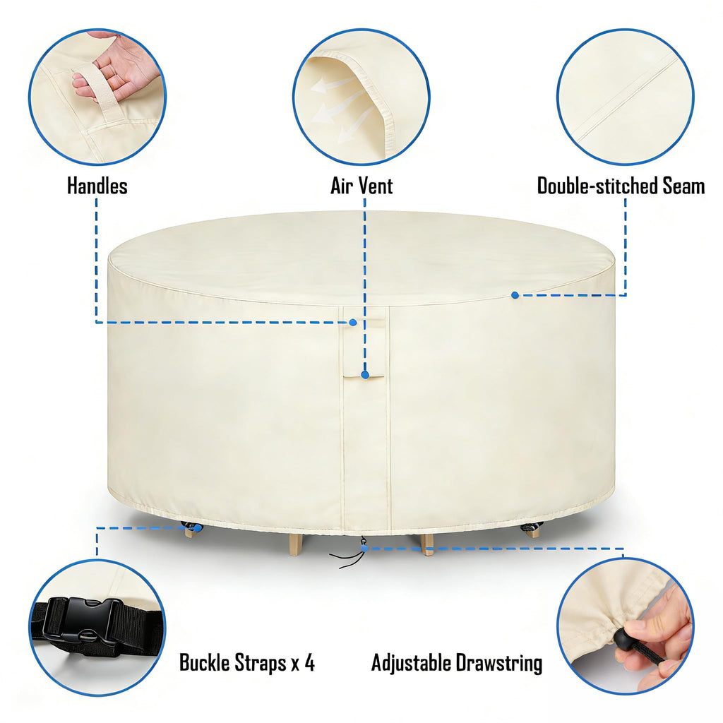 Round Patio Furniture Covers Waterproof, 84"Dia x 44"H, Beige