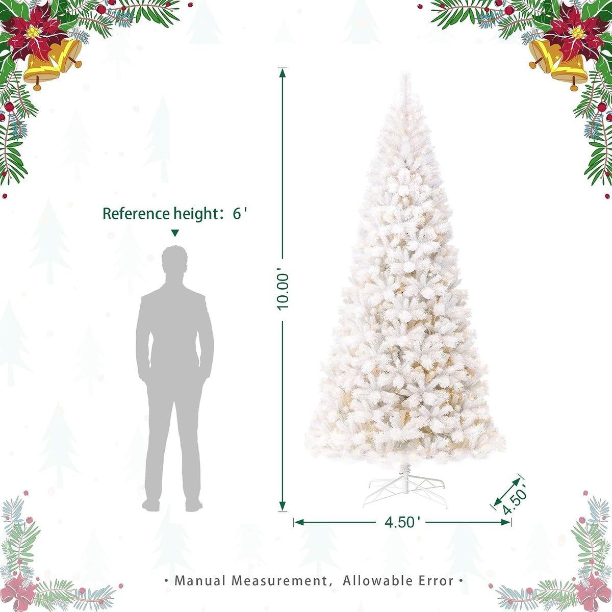 Pre-Lit White Pine Full-Size Artificial Christmas Tree with 800 Warm White Lights, Three Function, Aspen