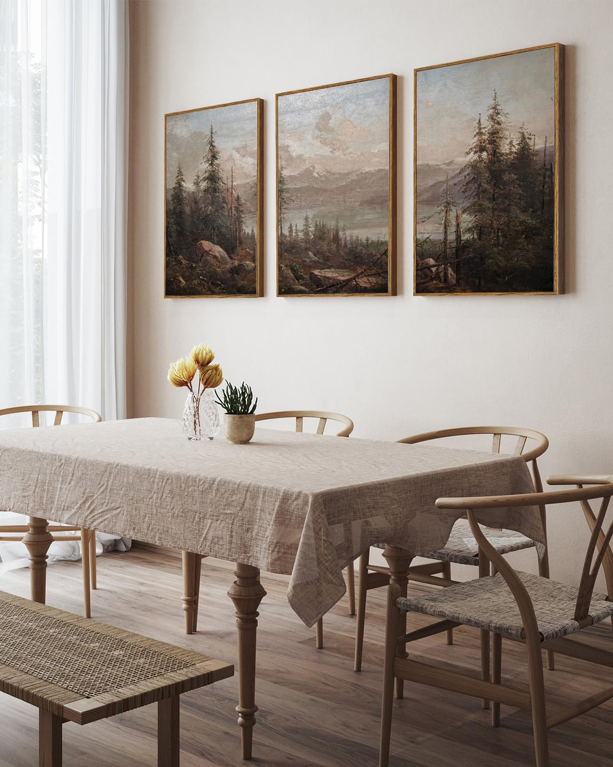 Large Framed Canvas Wall Art, 3 Pcs, Living Room Vintage Landscape Decor, Nature Wall Art Bedroom Above Bed Decor